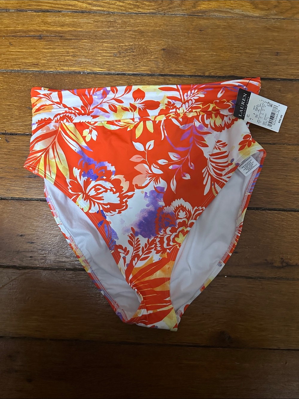 Lauren Ralph Lauren Orange Floral High-Waist Bikini Bottom